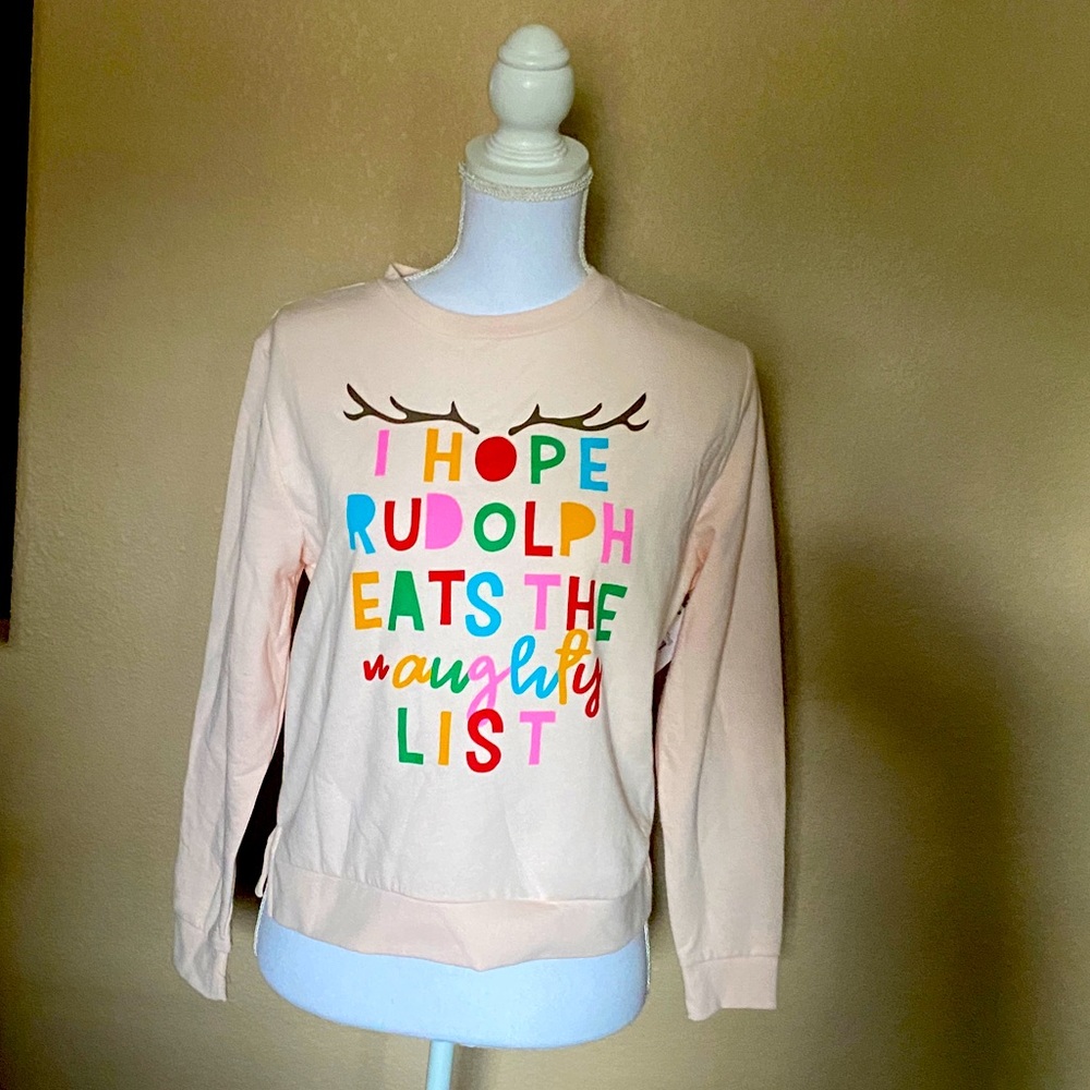 Christmas girls medium pink sweater